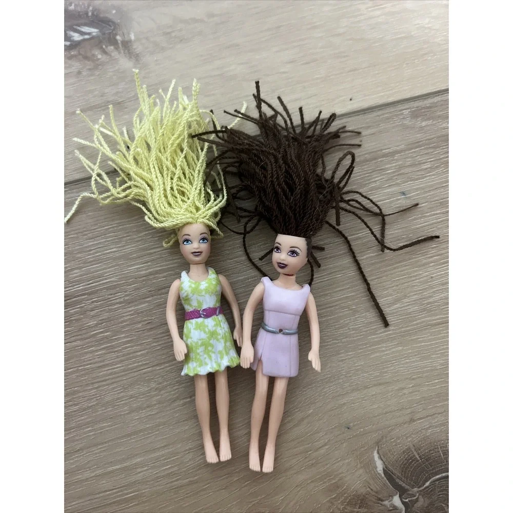 Polly Pocket Vintage Dolls Brunette Blonde Dreadlocks Set Of 2